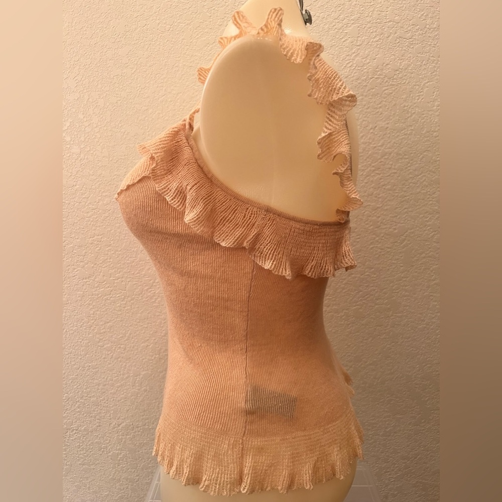 Ralph Lauren Ruffle Camisole XL Knit Tank Top Linen Blend Templeto Tan EUC - Picture 5 of 8